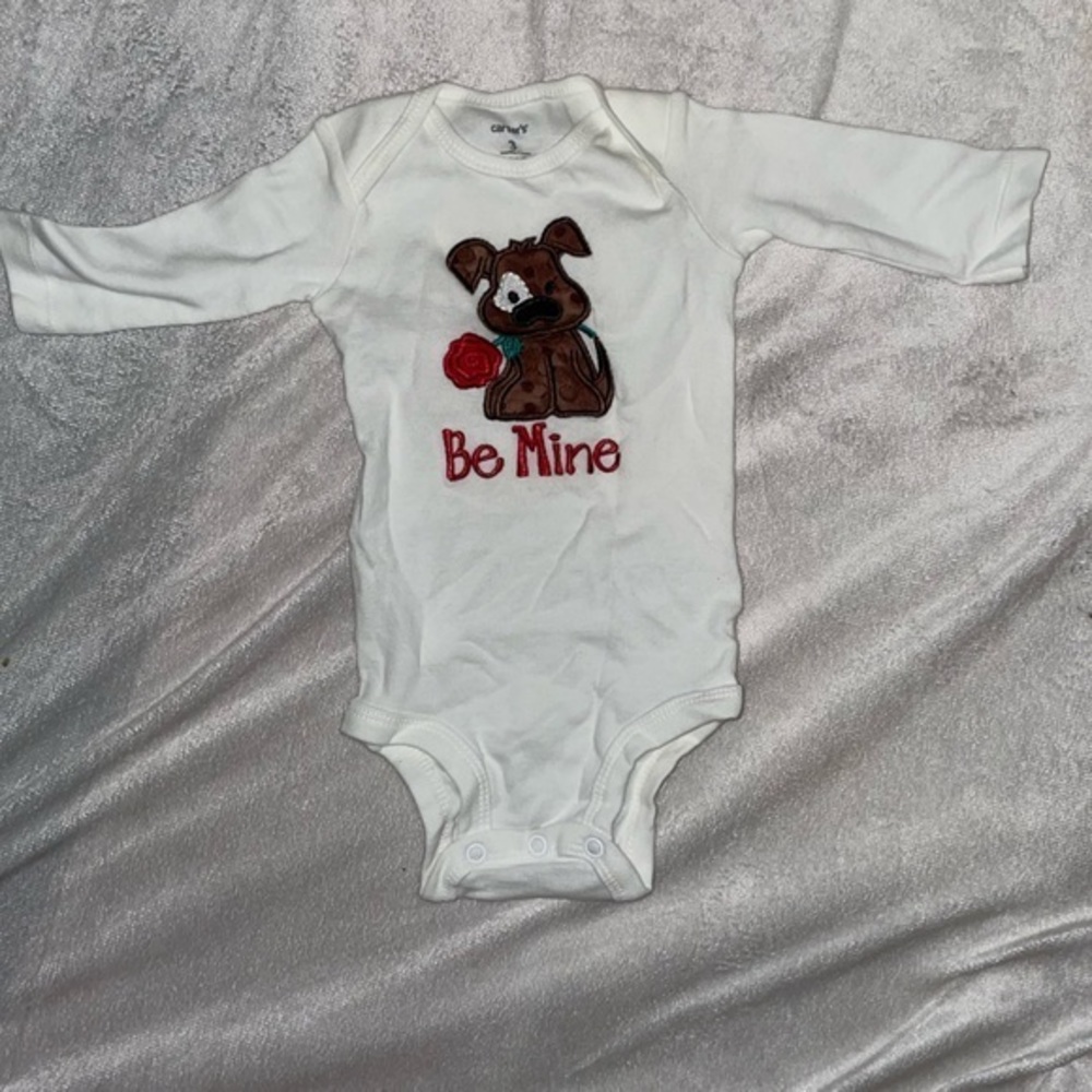 Carters “be mine” white long‎ sleeve onesie size 3months